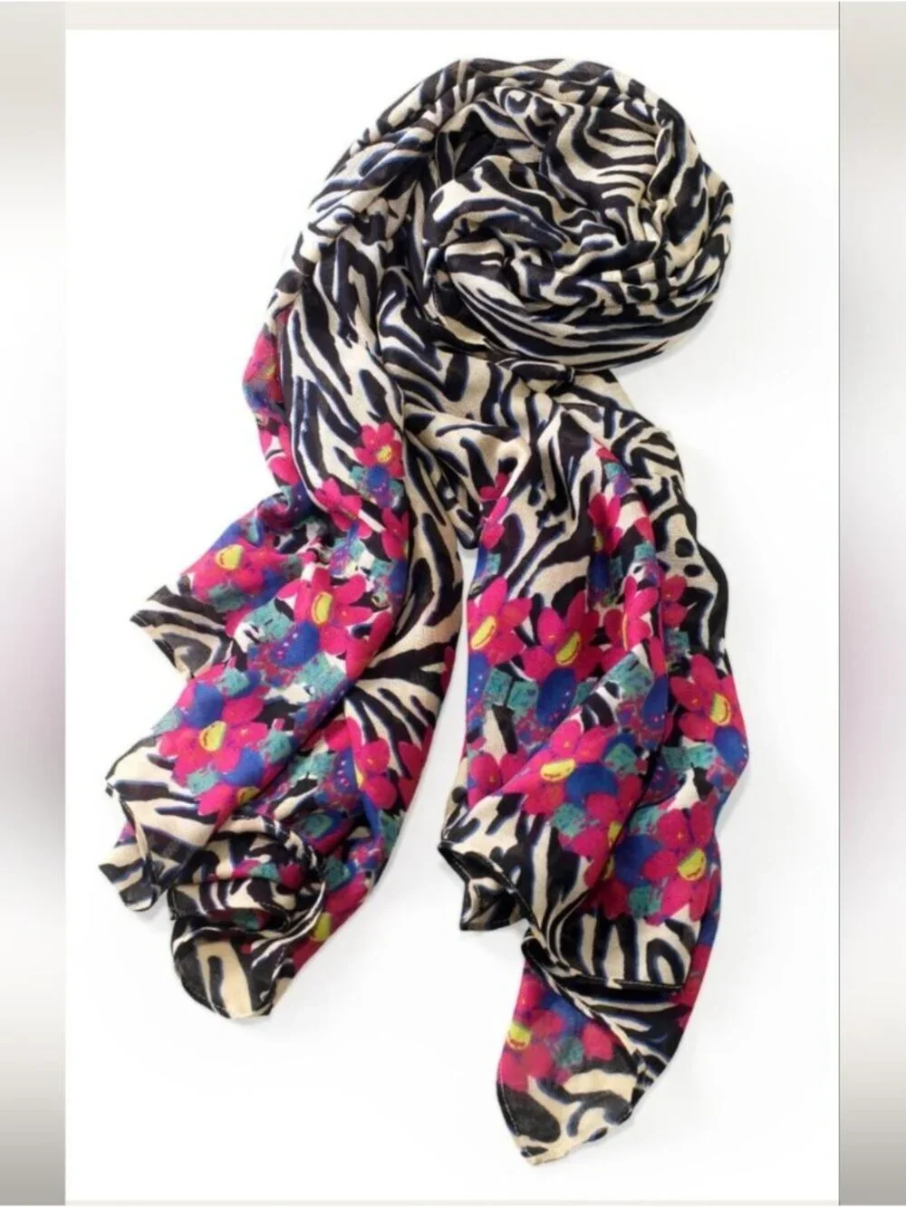 Luxembourg Scarf from Stella & Dot With Carry Bag Multi Color Black Ivory Floral
